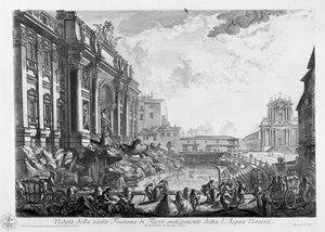 Ansicht des großen Trevi-Brunnens ehemals genannt Acqua Vergine. Architektur von Nicola Salvi